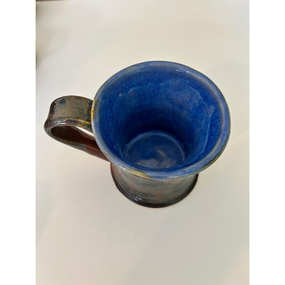 Handmade Pottery Mug Rustic Blue Brown Glazed Stoneware Coffee Cup - Picture 3 of 4
